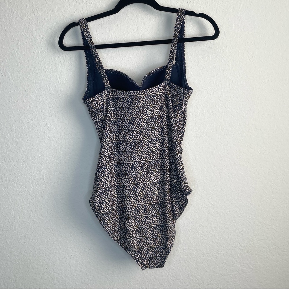 NIPTUCK Nautical Foil Joanne One Piece Swimsuit Size 8 Ruched Navy Blue - Picture 6 of 11